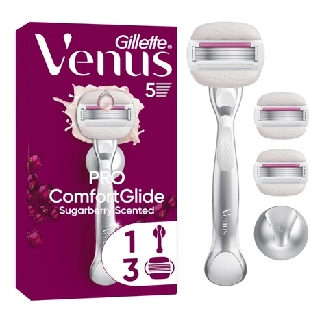 Gillette Venus Pro ComfortGlide Sugarberry holicí strojek, holicí hlavice + nástěnný držáček 3 k