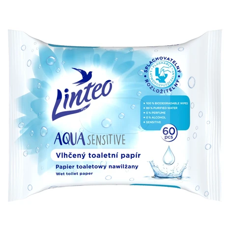 Linteo AQUA Sensitive splachovatelný vlhčený toaletní papír 60 ks