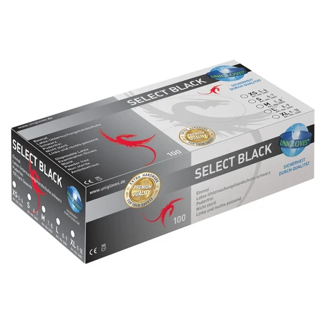 Latexové rukavice černé - Select Black 300, 100 ks Rozměr: M Unigloves