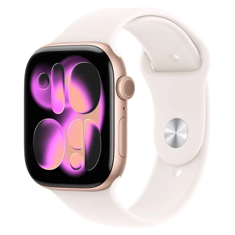 Apple Watch Series 11 (46mm) Růžově zlatý hliník se světle ruměným sportovním řemínkem M/L