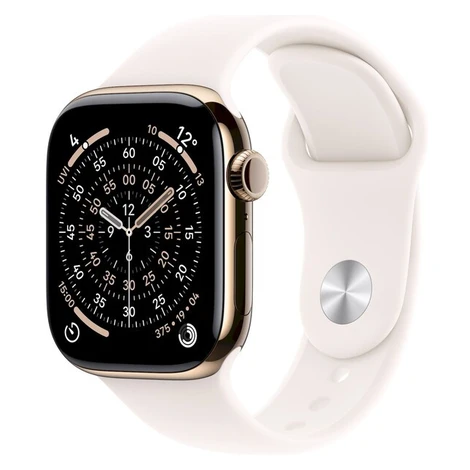 Apple Watch Series 11 Cellular (42mm) Zlatý Titan se světle ruměným sportovním řemínkem S/M