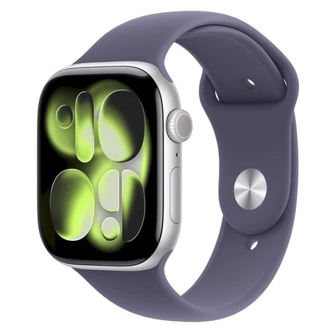 Apple Watch Series 11 Cellular (46mm) Stříbrný hliník s mlžně fialovým sportovním řemínkem M/L