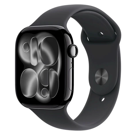 Apple Watch Series 11 Cellular (46mm) Klavírně černý hliník s černým sportovním řemínkem S/M