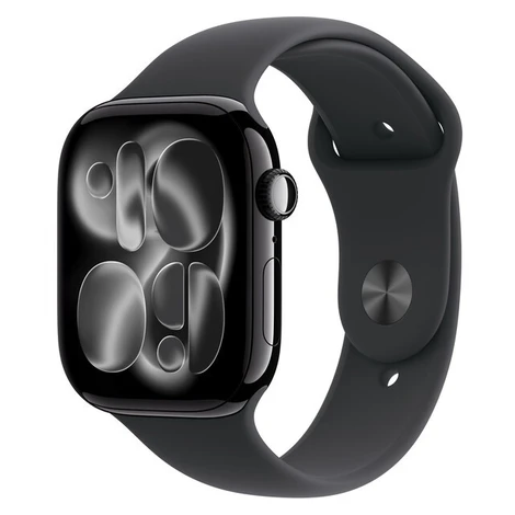 Apple Watch Series 11 (46mm) Klavírně černý hliník s černým sportovním řemínkem S/M