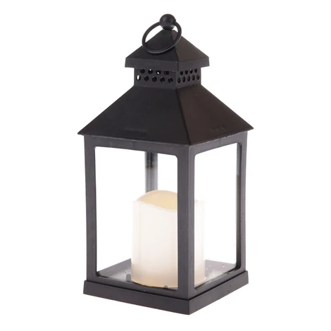 Lucerna s LED svíčkou Vintage černá, 10 x 20 x 10 cm, teplá bílá, plast