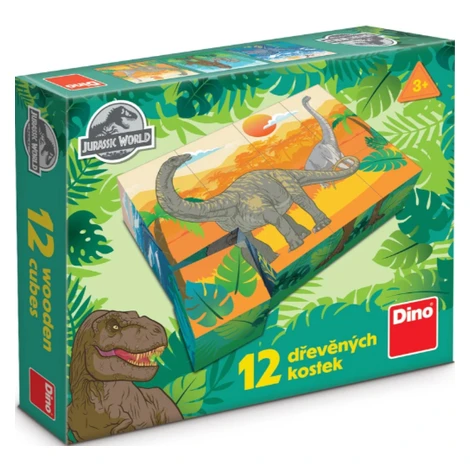 Dřevěné licenční kostky Jurský svět – 12 kostek Dino